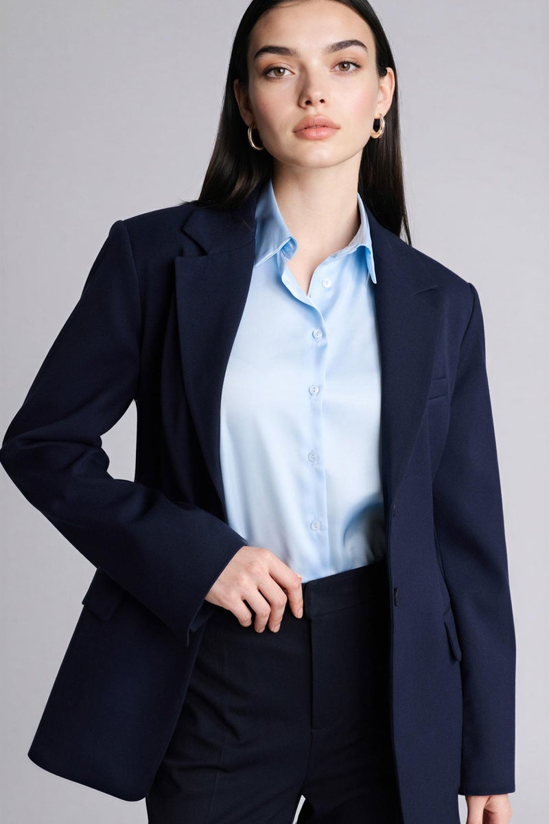 DeFacto Blue Woman Slim Fit Jacket Collar Blazer Casual - Image 4